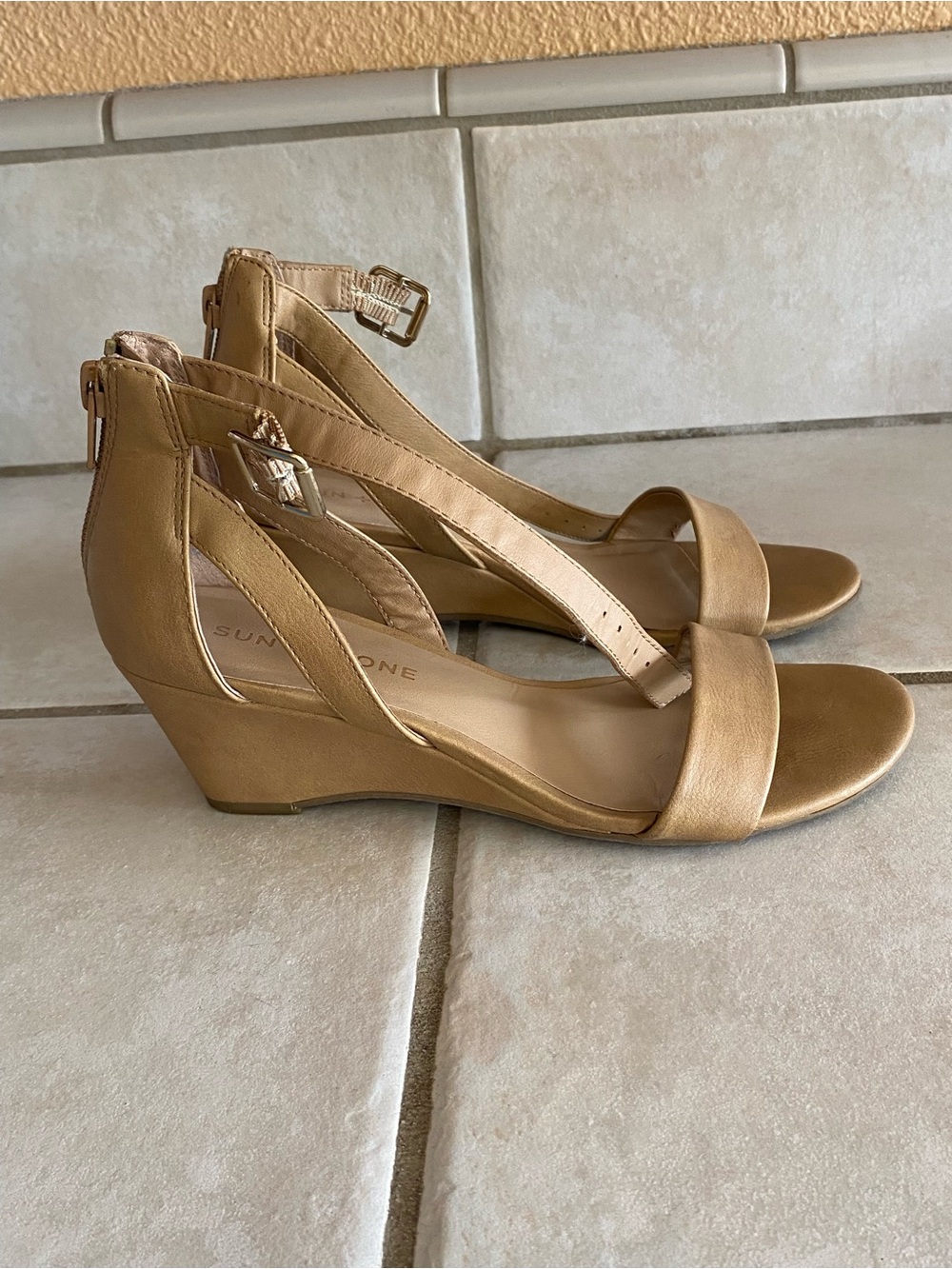 Sun + Stone Metallic Gold Low Wedge Sandals